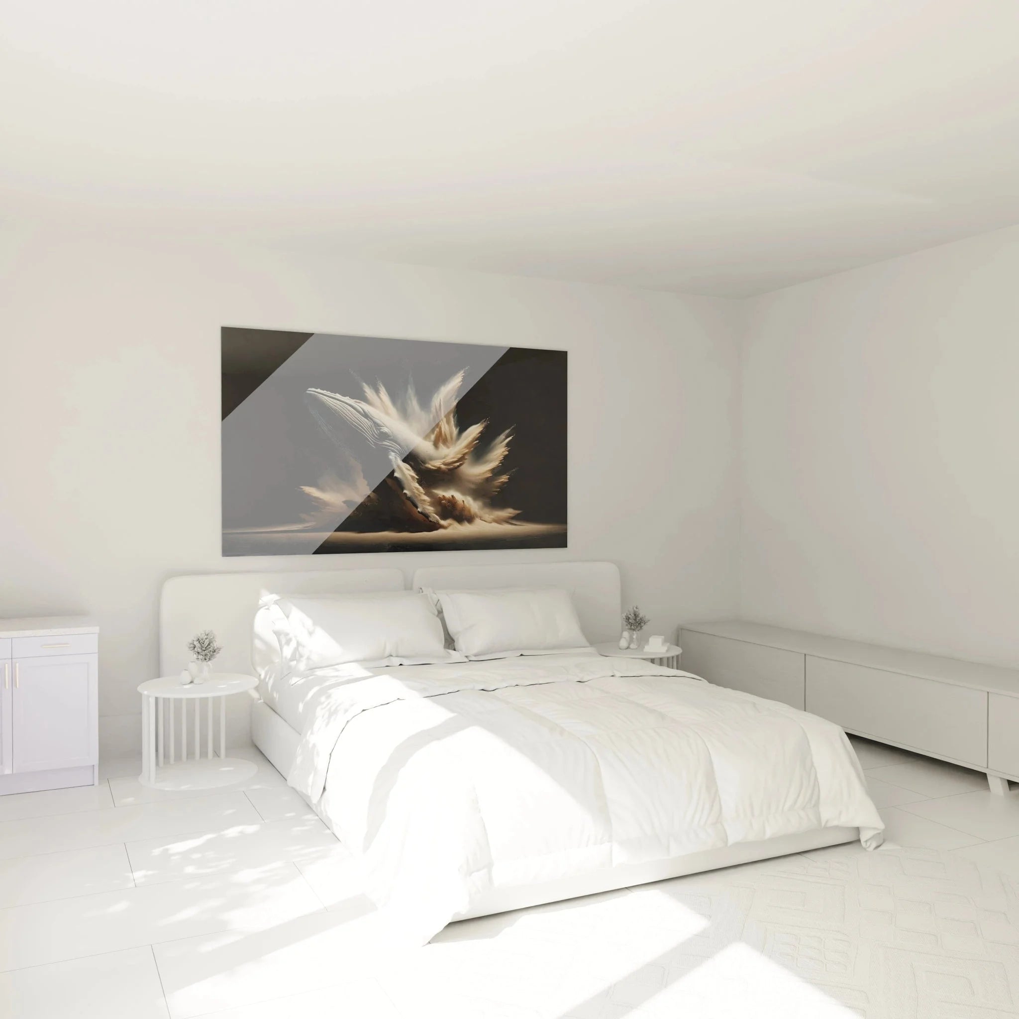 Wandbild XXL Wal in modernem Schlafzimmer als maritime Wanddekoration