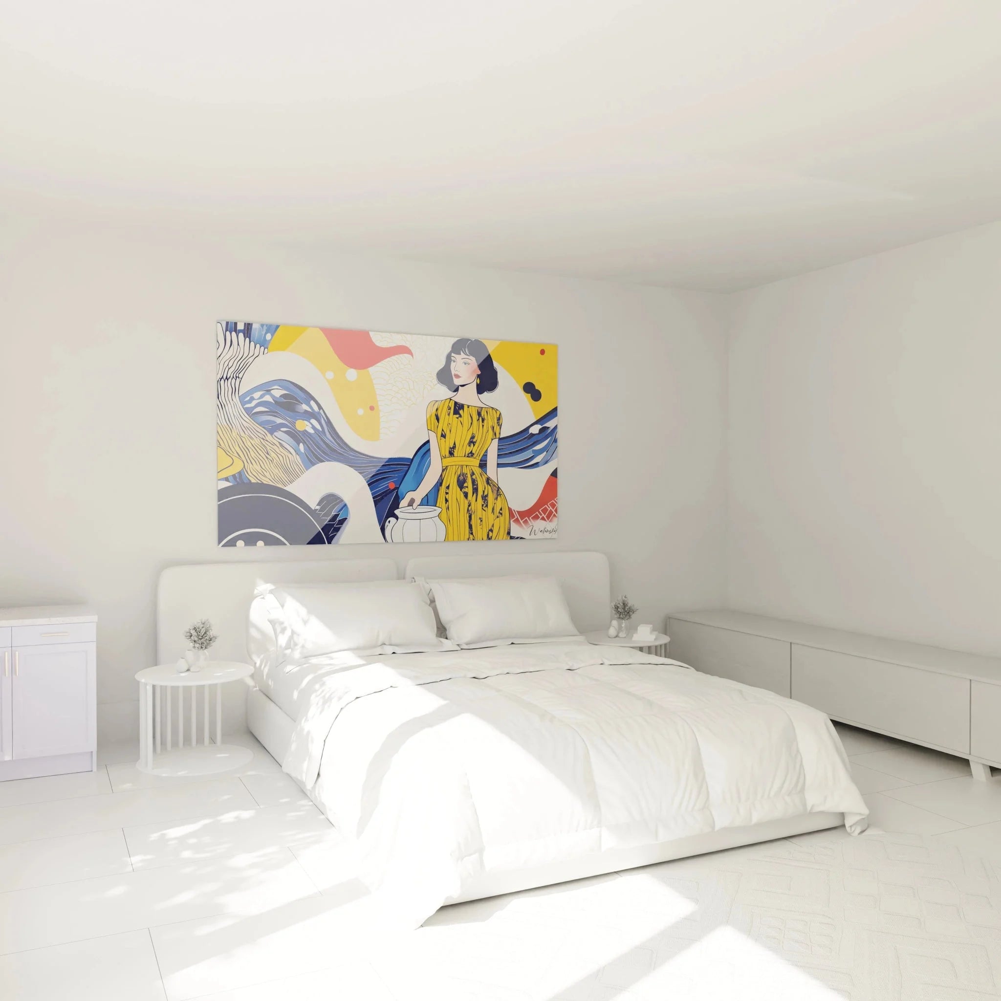 Wandbild XXL Frau Wasserkrug im Schlafzimmer, moderne Vermeer Interpretation Wanddekoration