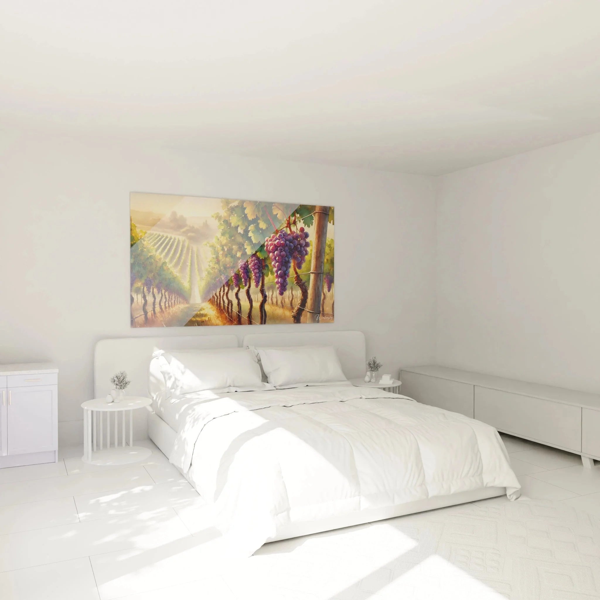 Wandbild XXL Weinberg Landschaft als stilvolle Wanddekoration im modernen Schlafzimmer