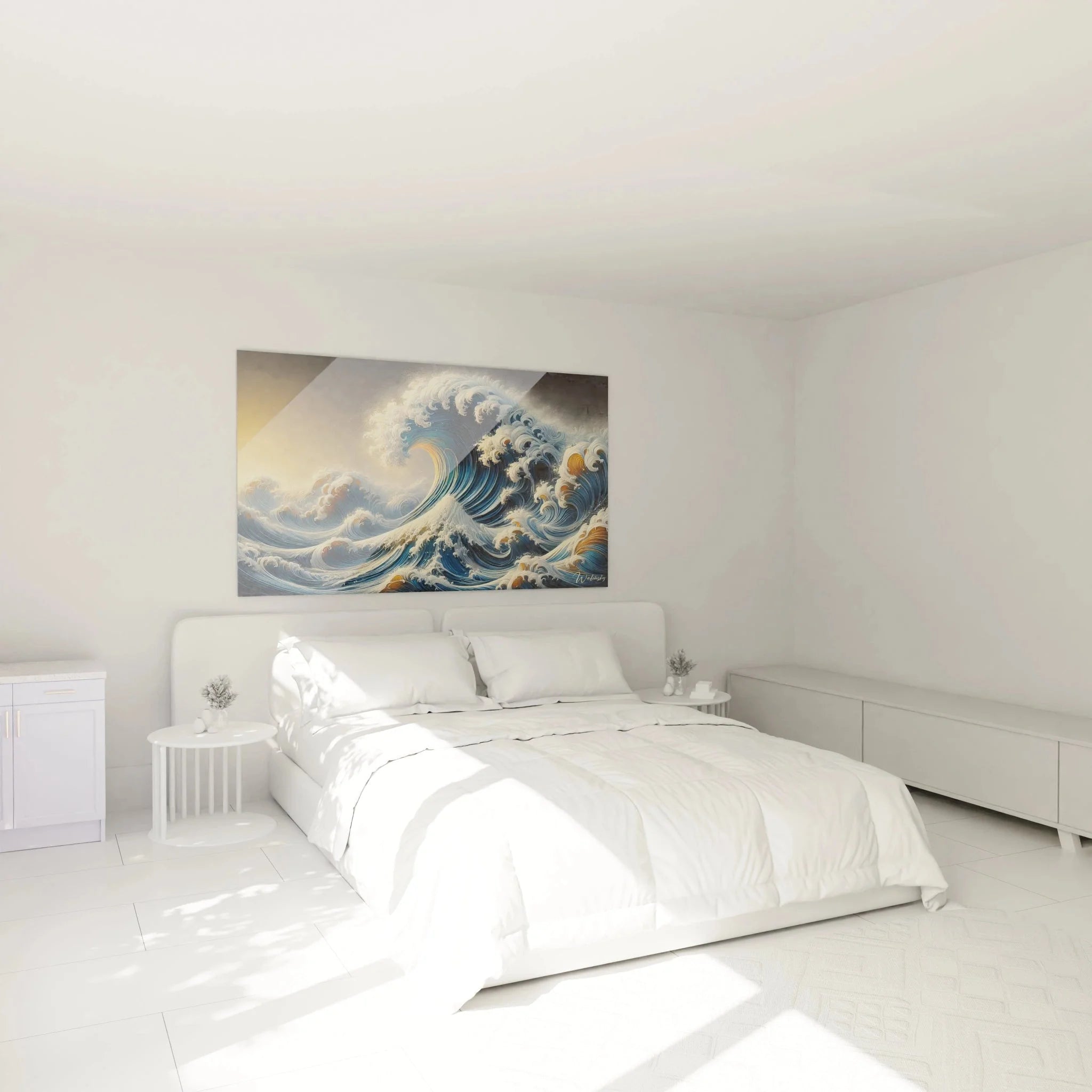 Wandbild XXL Wellen im Schlafzimmer - japanische Meereslandschaft als moderne Wanddekoration