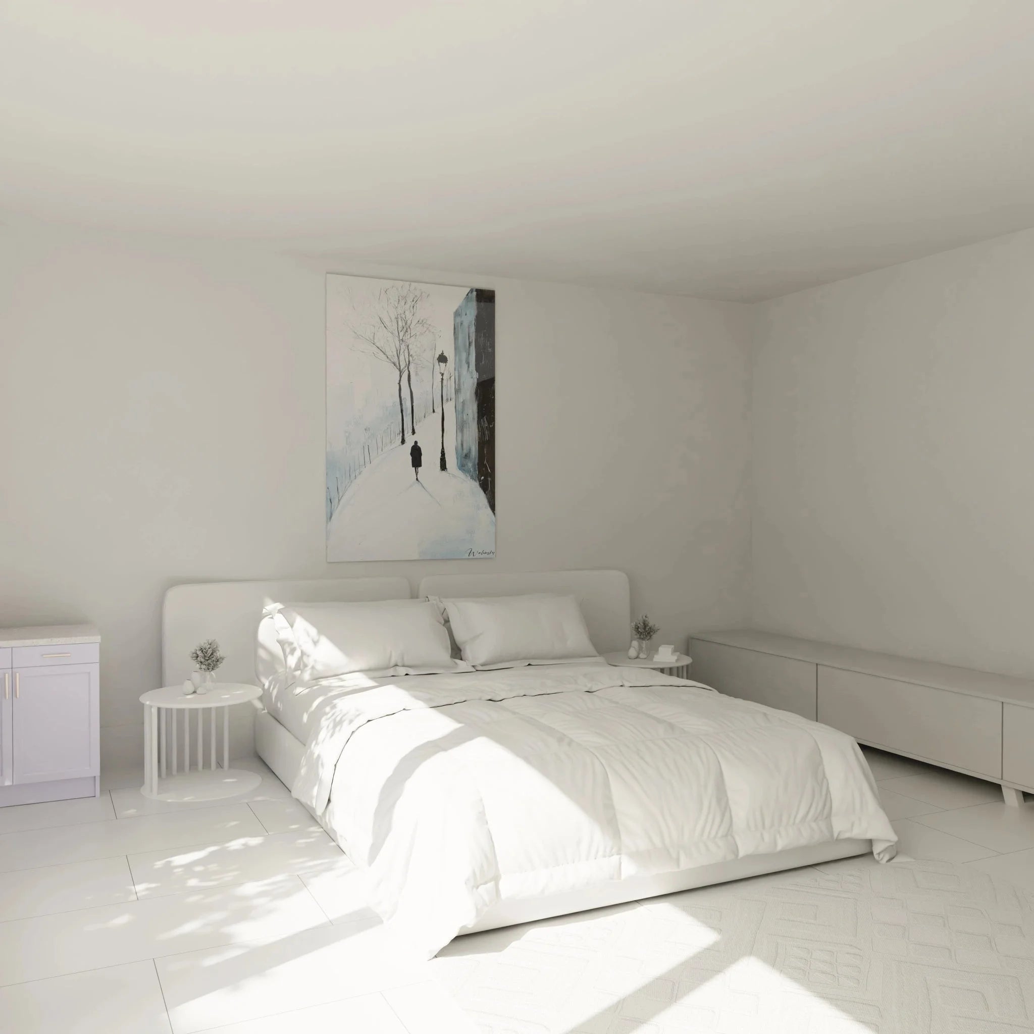 Wandbild XXL Winterlandschaft Alfred Sisley in modernem Schlafzimmer - Montmartre Straßenszene als Wanddekoration