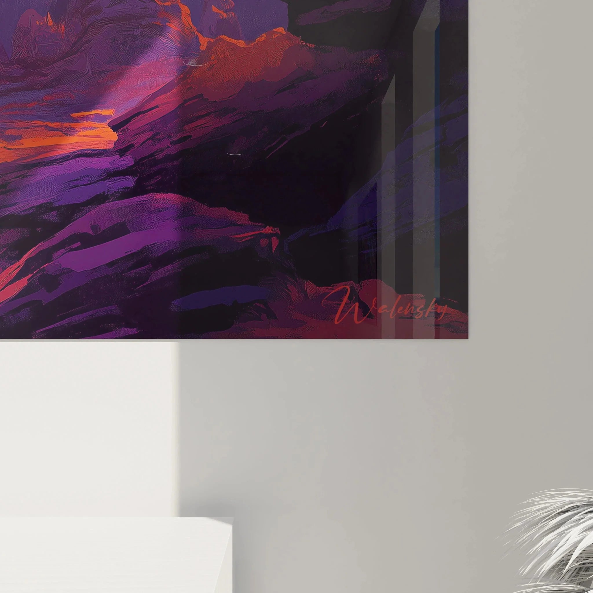 Gesamtansicht Wandbild XXL Wüste mit majestätischen Steinformationen und feurigem Himmel im Wohnraum