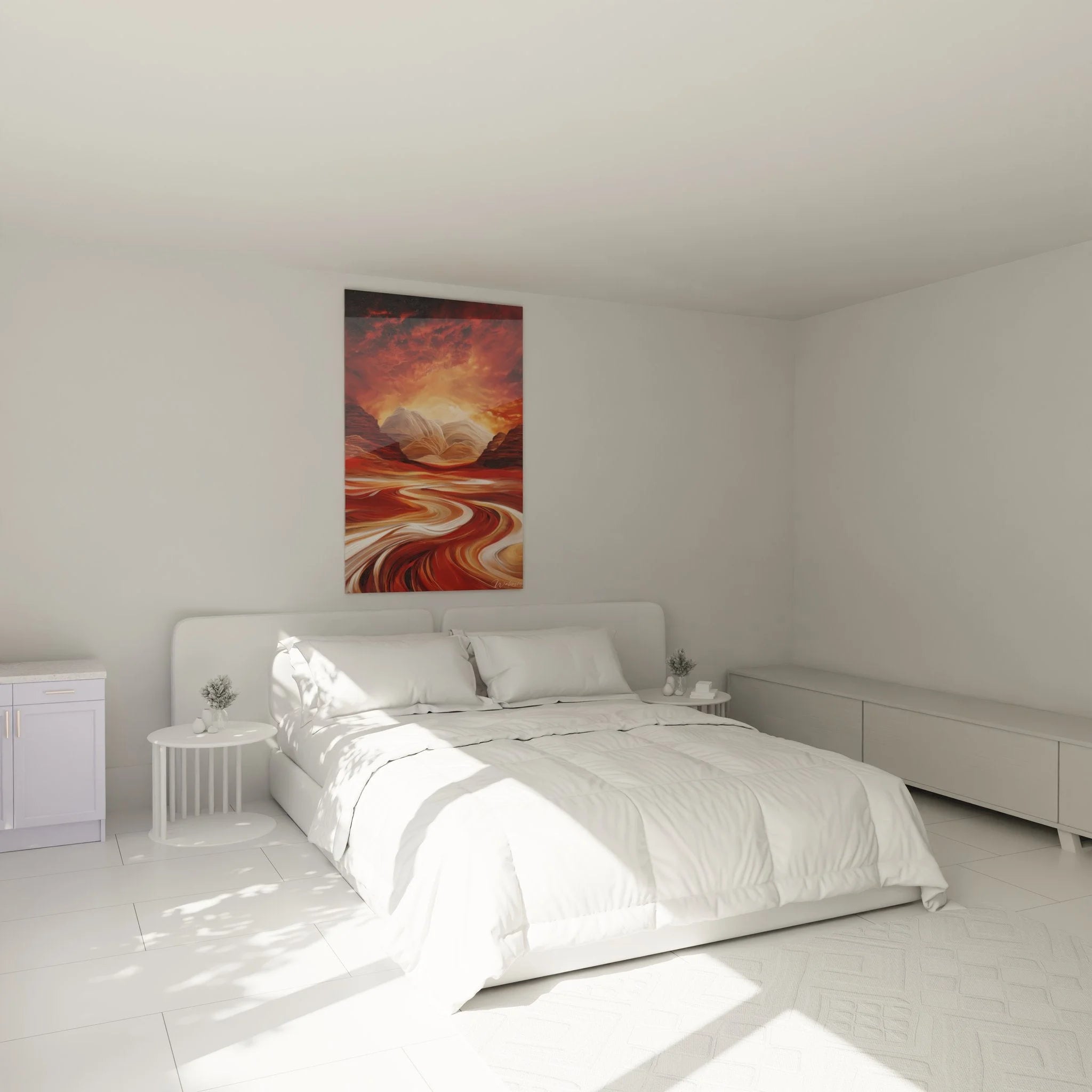 Wandbild XXL Wüstenmotiv im Schlafzimmer - Feuerhimmel über Sandsteinlandschaft als moderne Wanddekoration