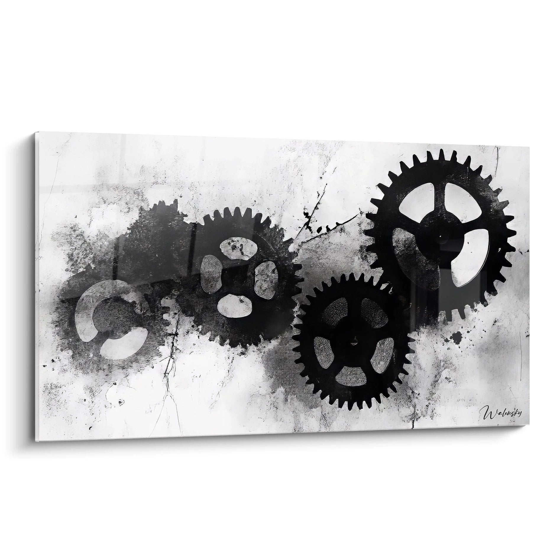 Wandbild Zahnräder Mechanik schwarz-weiß Industrial Design Maschinentechnik Wanddekoration