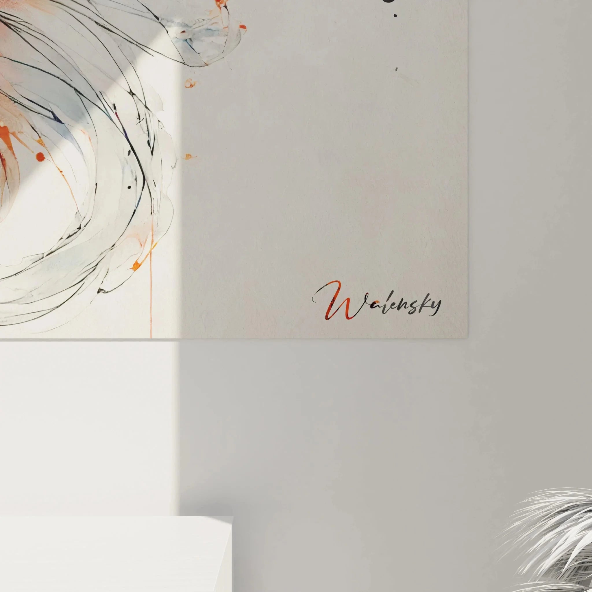 Gesamtansicht Wandbild Koi Fische Yin Yang mit fließenden Tuscheverläufen und harmonischer Komposition