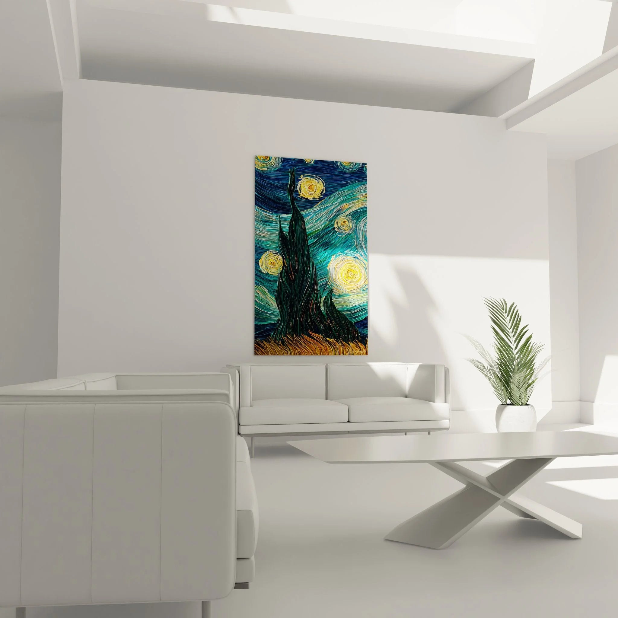 Detailansicht Wandbild Zypressen mit expressiven Pinselstrichen und dynamischen Himmelswirbeln Van Gogh Stil