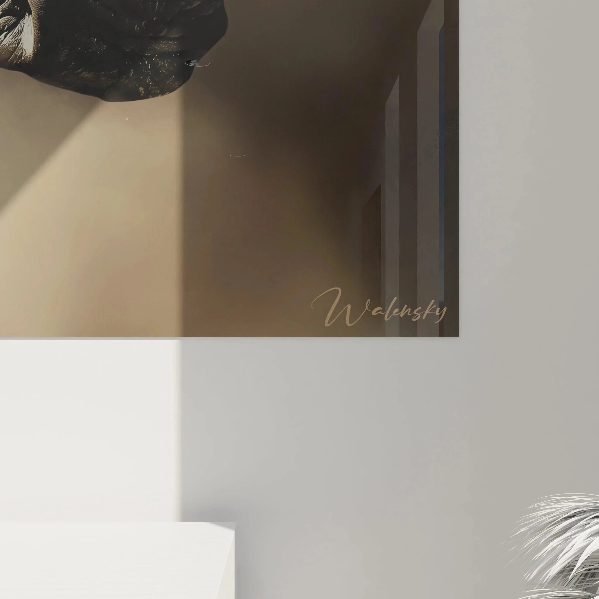 Gesamtansicht Wanddeko Nashorn Afrika Motiv mit beiger Farbgestaltung und künstlerischen Elementen