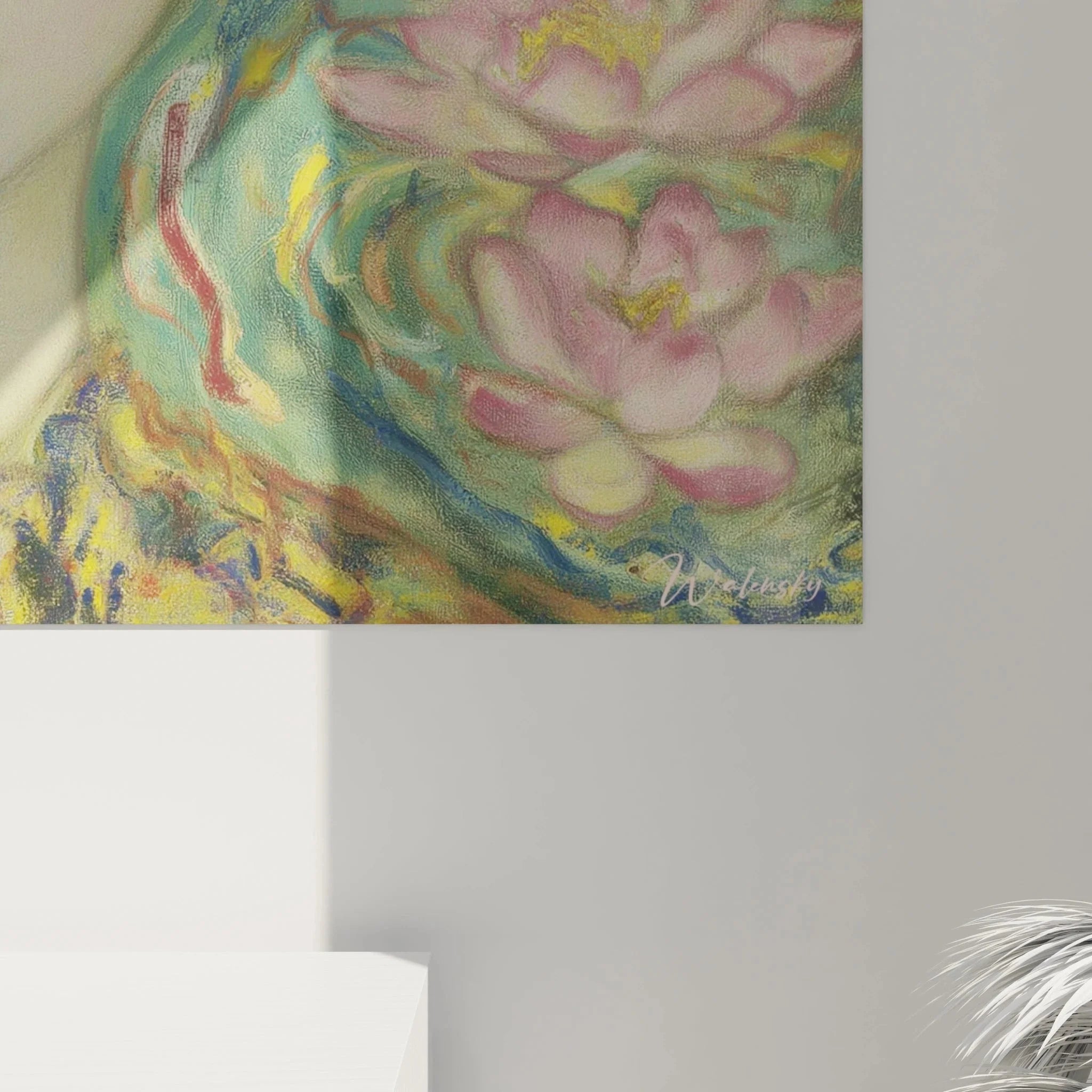 Gesamtansicht Wandbild Symbolismus Frau mit floralen Elementen in künstlerischer Wandpräsentation