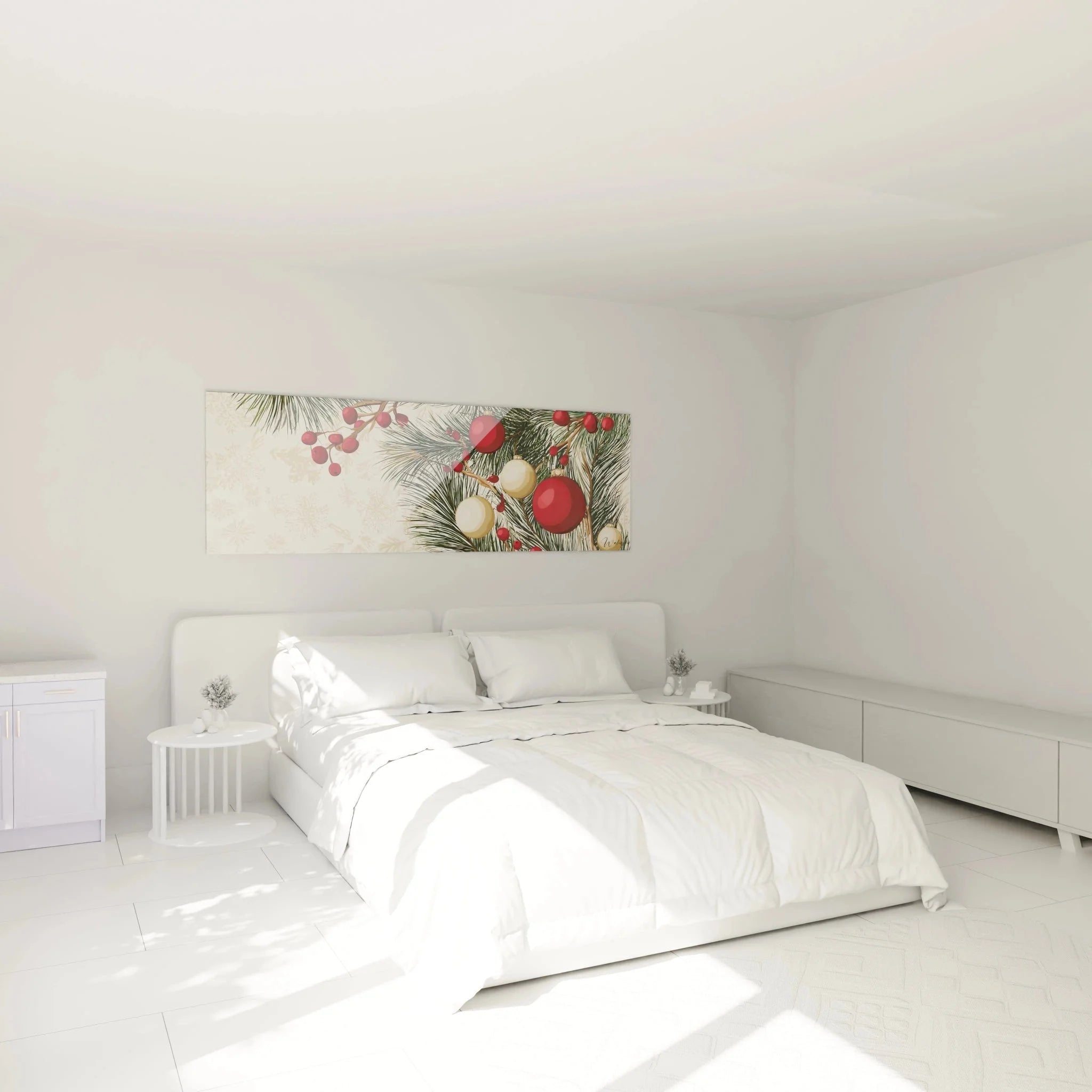 Weihnachtliches Wandbild mit Tannenzweigen als stilvolle Schlafzimmer-Dekoration