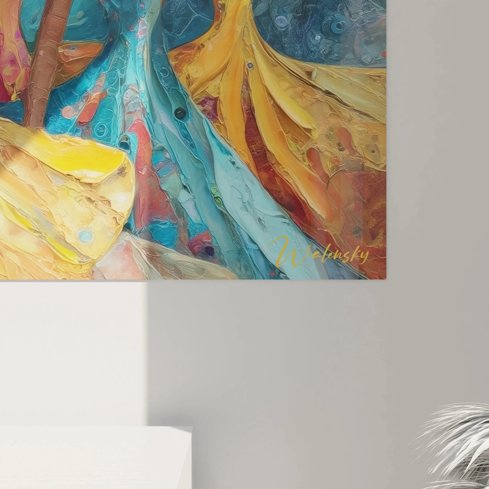 Gesamtansicht Wandbild XXL Afrikanischer Tanz mit sechs eleganten Frauen vor mystischem Hintergrund