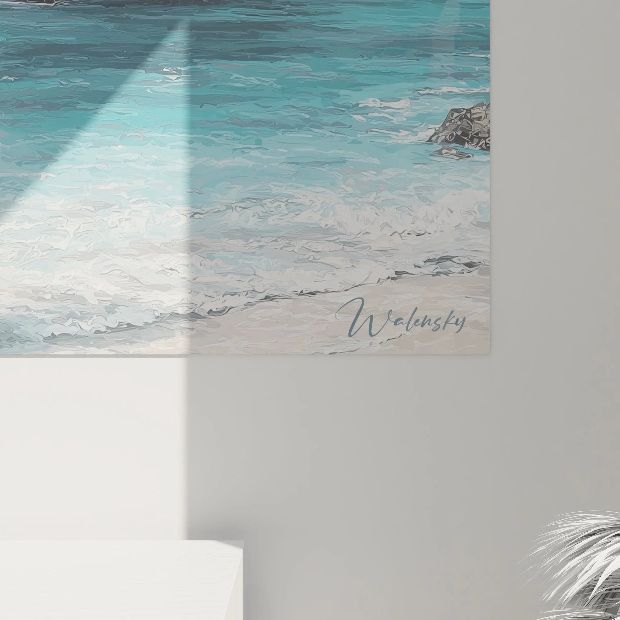 Gesamtansicht des XXL Wandbildes einer mediterranen Küstenlandschaft mit dramatischen Felsformationen