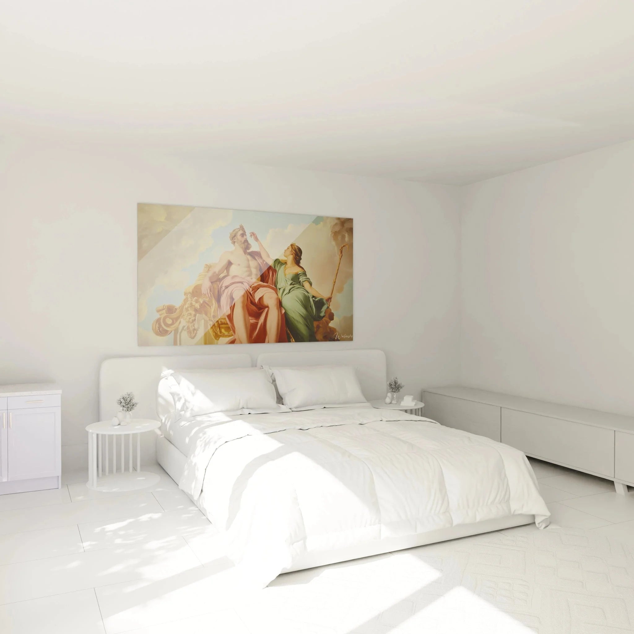 Zeus Hera Wandbild in elegantem Schlafzimmer - Premium Mythologie Wanddekoration